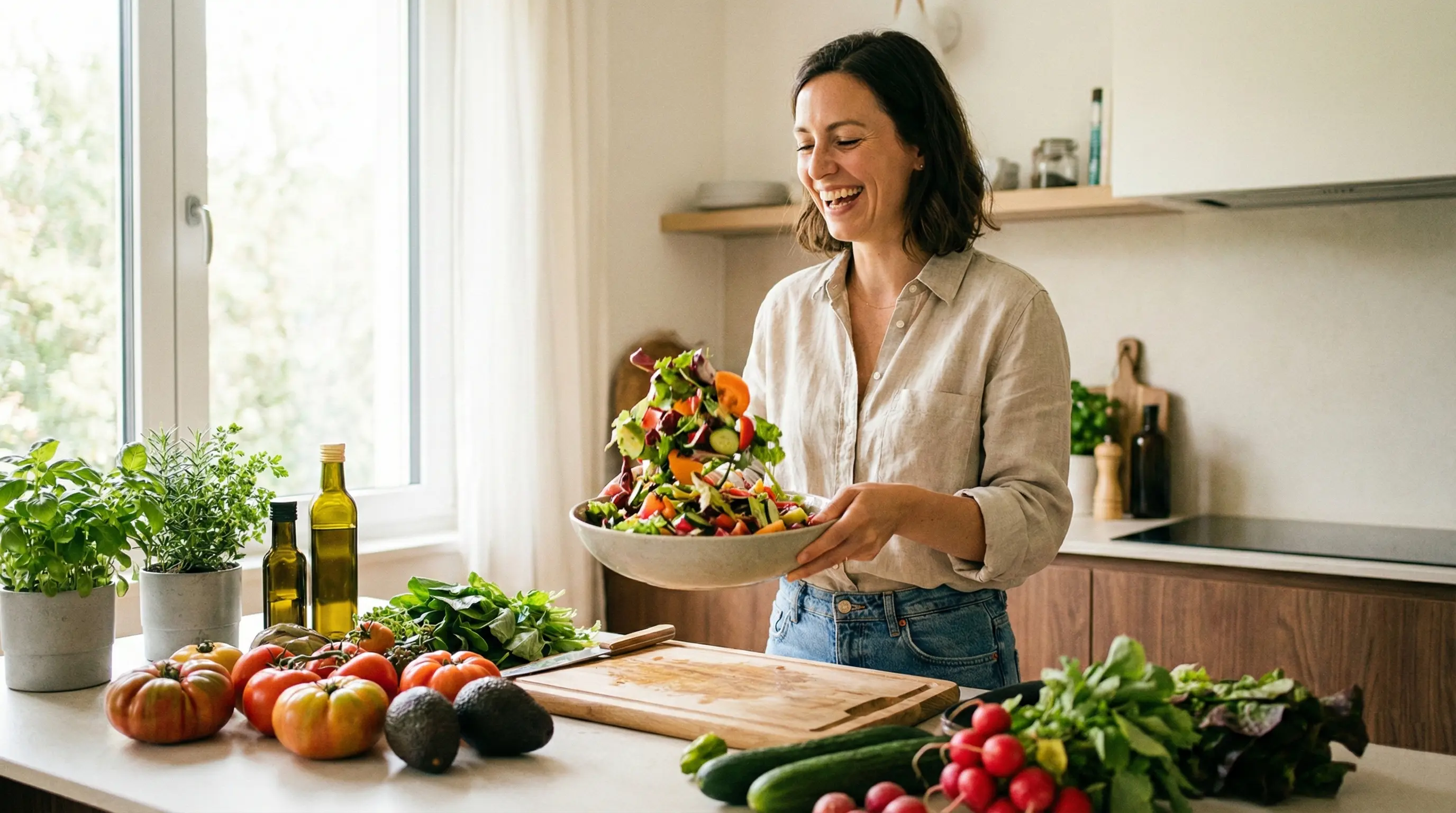 Kobieta przygotowuje zdrowy posiłek w kuchni
